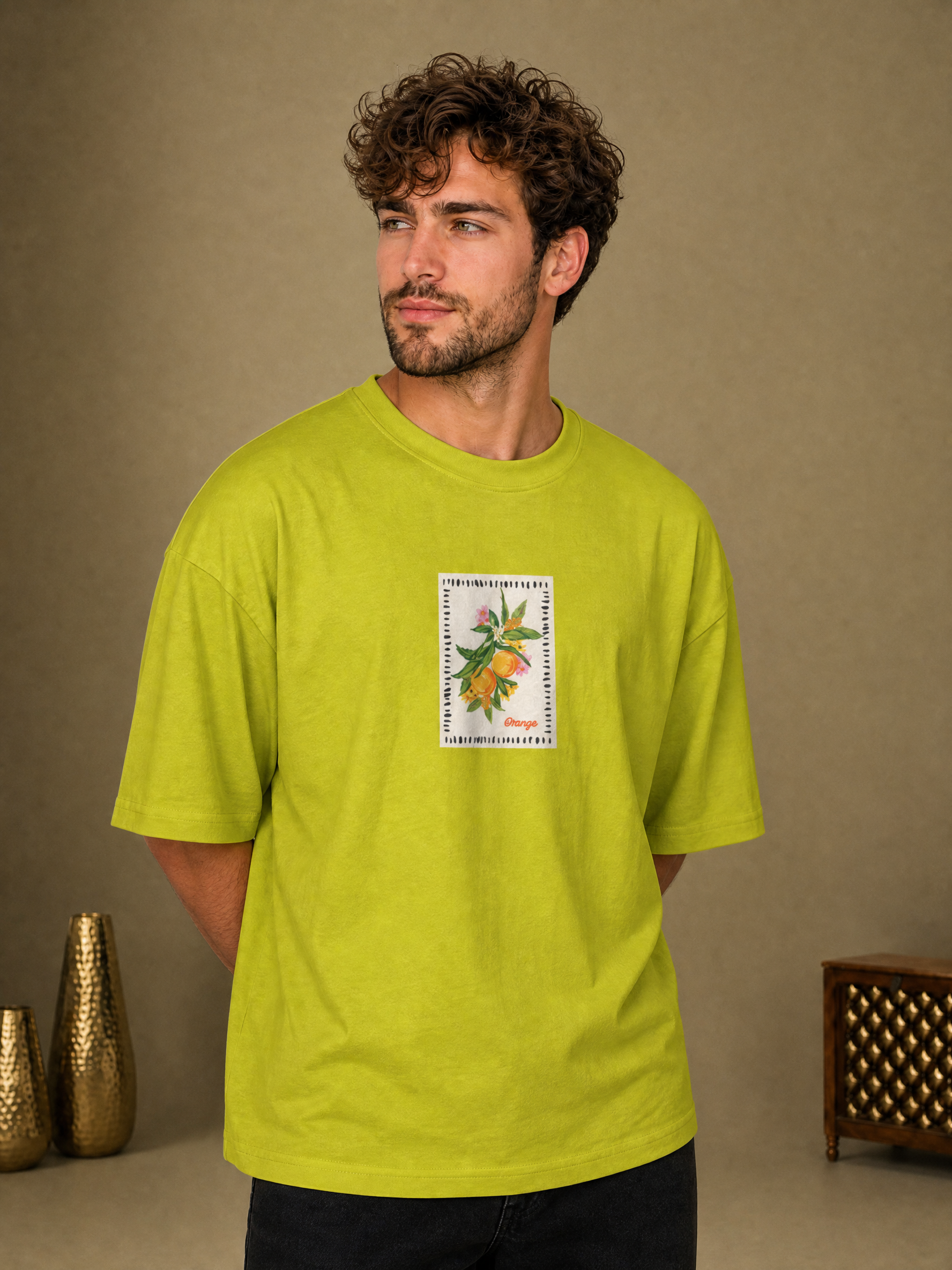 Men’s Orange Graphic Oversized T-Shirt - Yellow