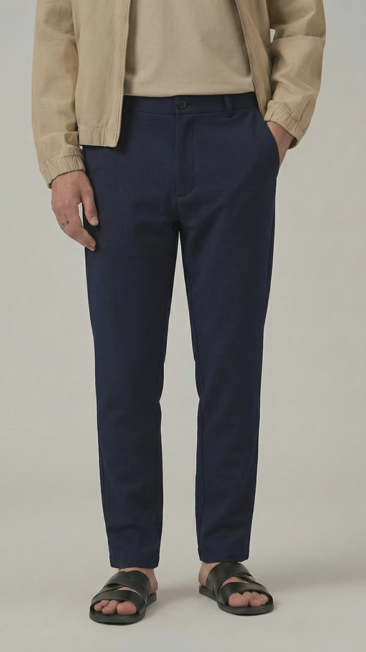 Men's Steel Blue Checks Soft Lycra Trousers