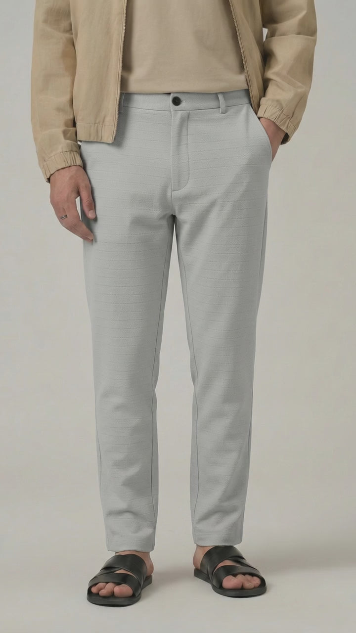 Men's Pale Grey Checks Soft Lycra Trousers