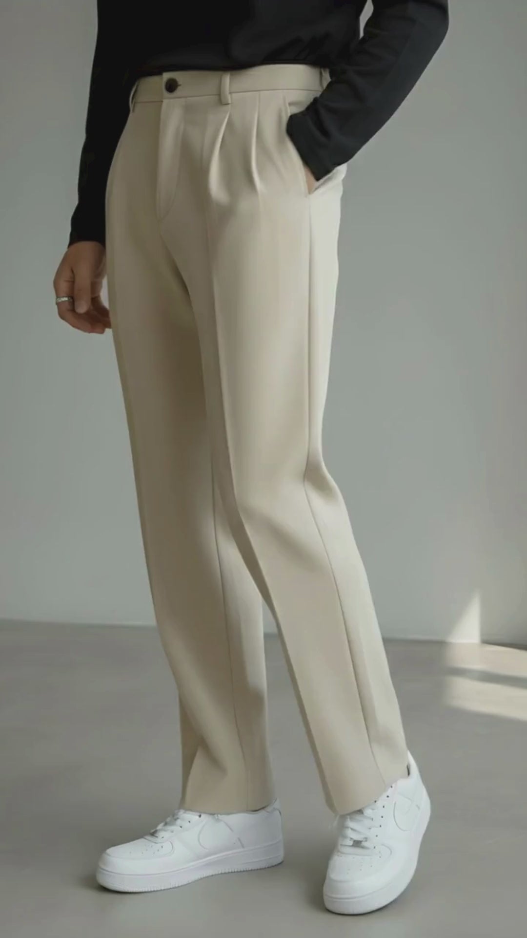 Men's Pastel Cream Loose-Fit Korean Trouser