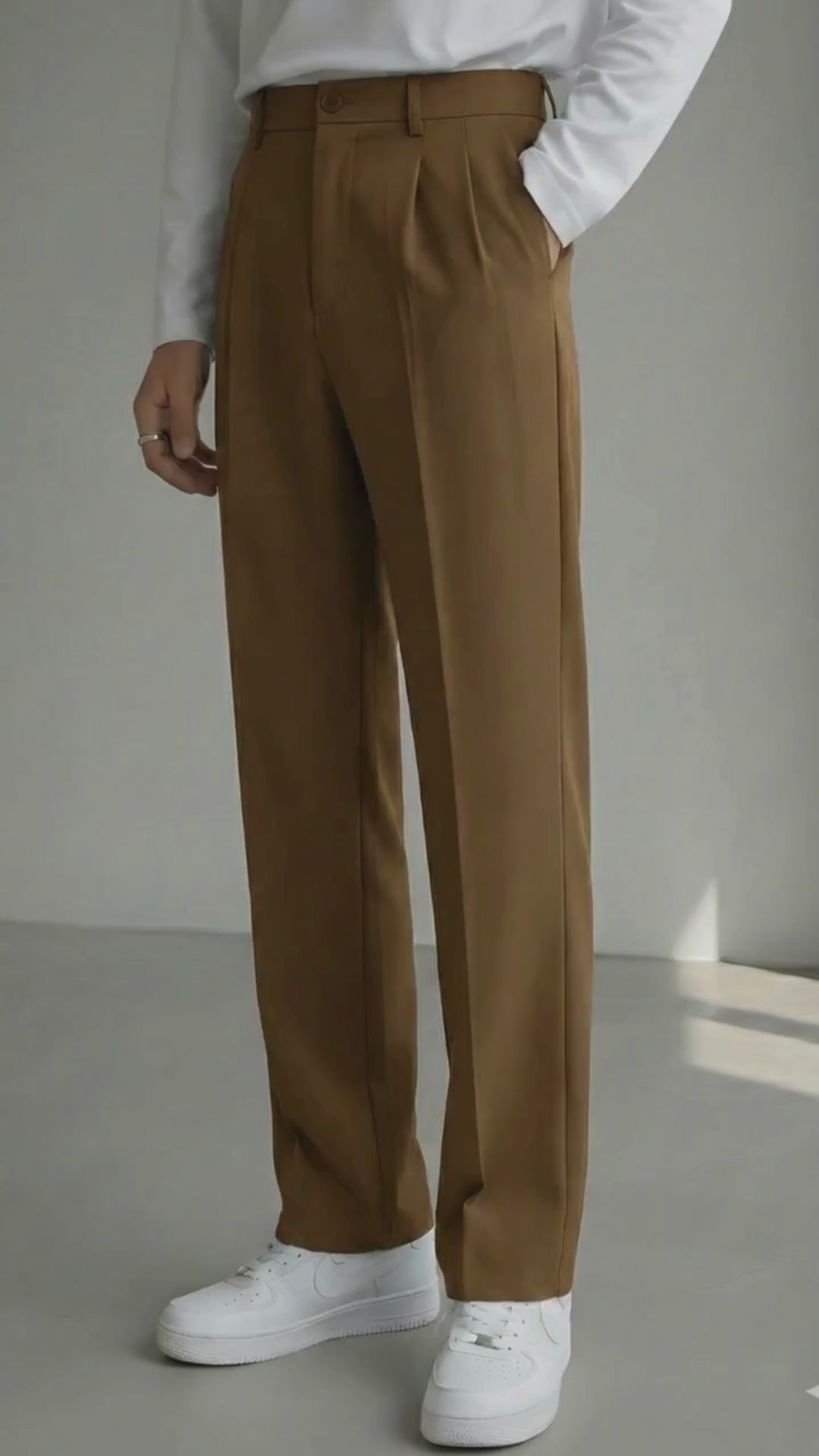 Men's Gold Brown Loose-Fit Korean Trouser