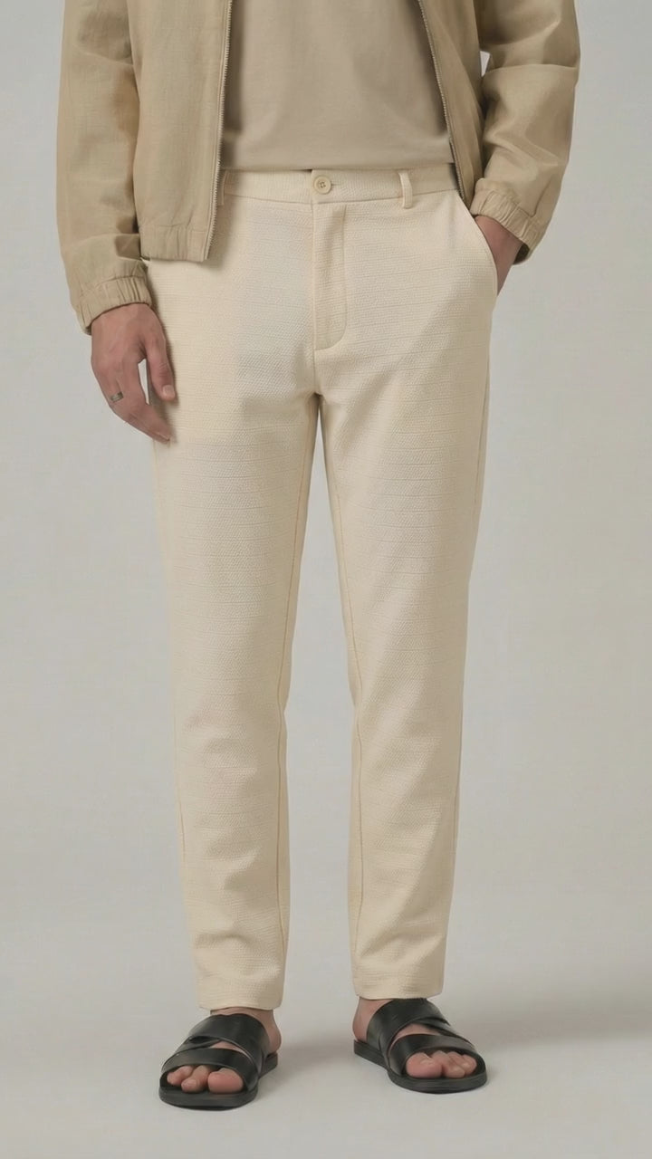 Men's Cream Checks Soft Lycra Trousers