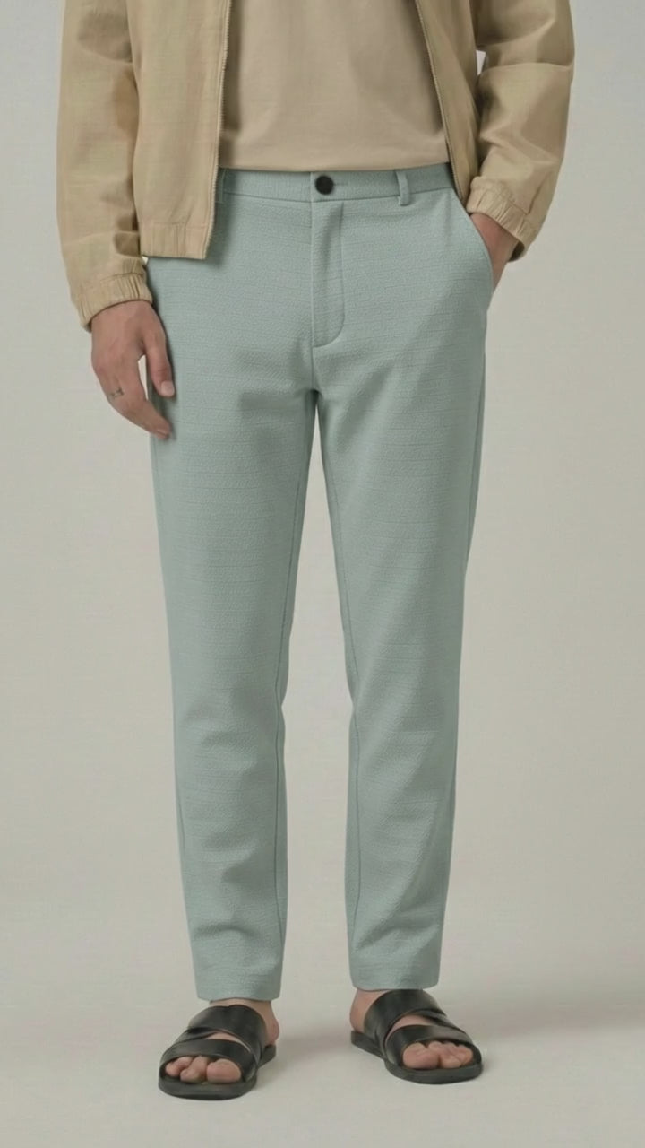 Men's Light Green Checks Soft Lycra Trousers