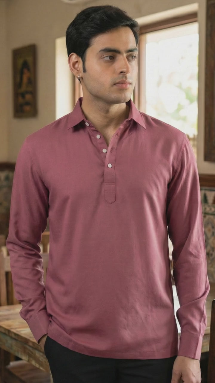 Men’s Muated Mauve Premium Long Sleeve Henley Shirt with Buttoned Cuffs
