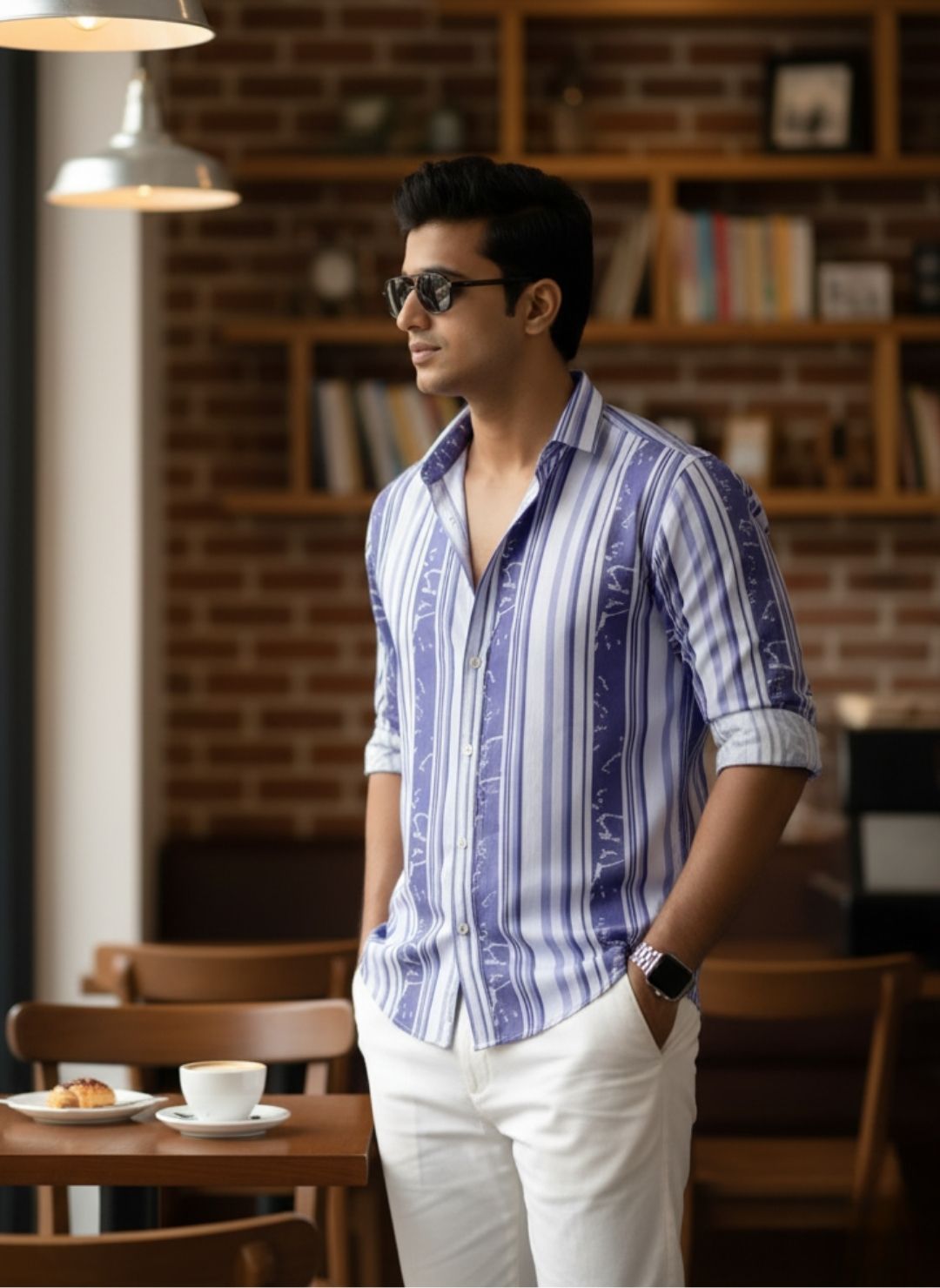 Men's Purple Textured Multi-Color Striped