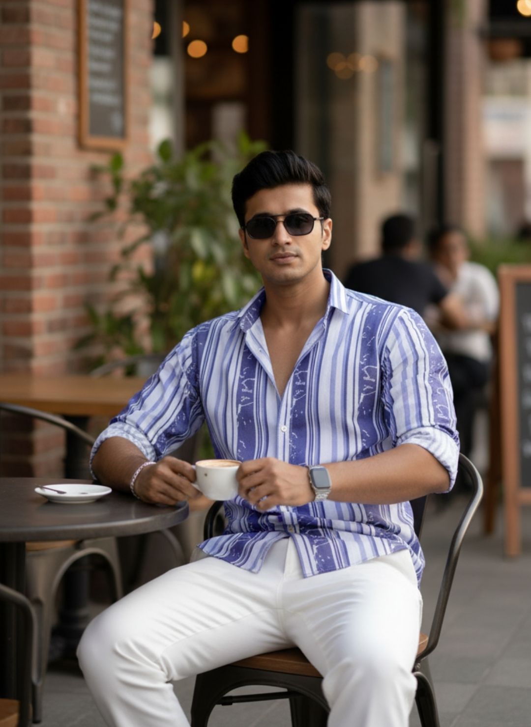 Men's Purple Textured Multi-Color Striped