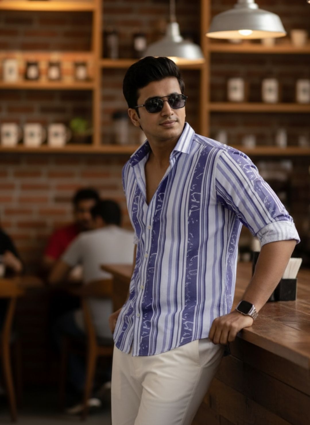 Men's Purple Textured Multi-Color Striped