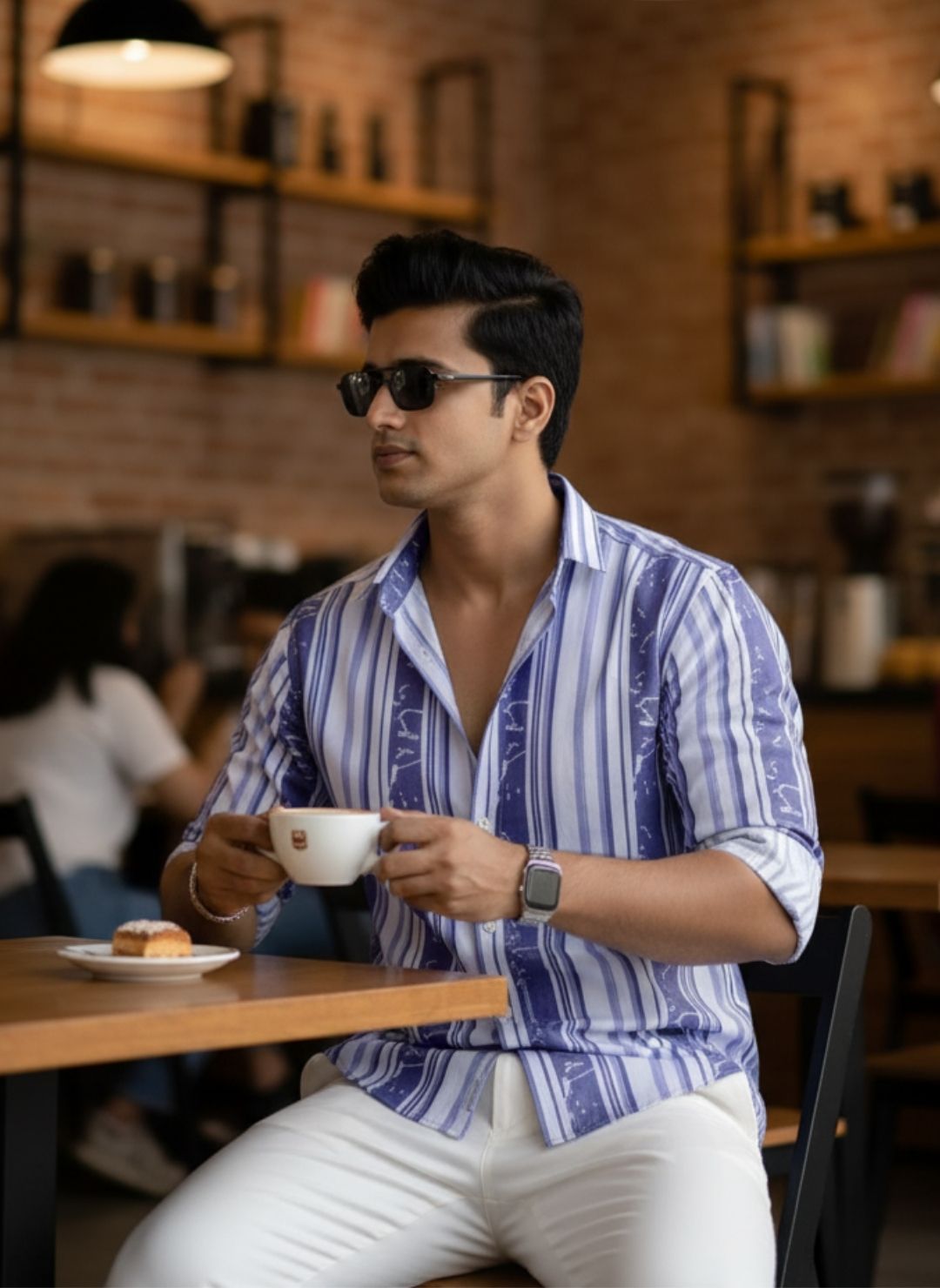 Men's Purple Textured Multi-Color Striped