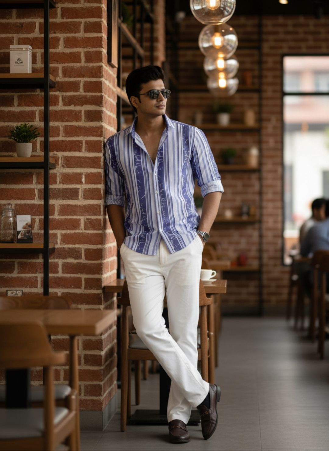 Men's Purple Textured Multi-Color Striped