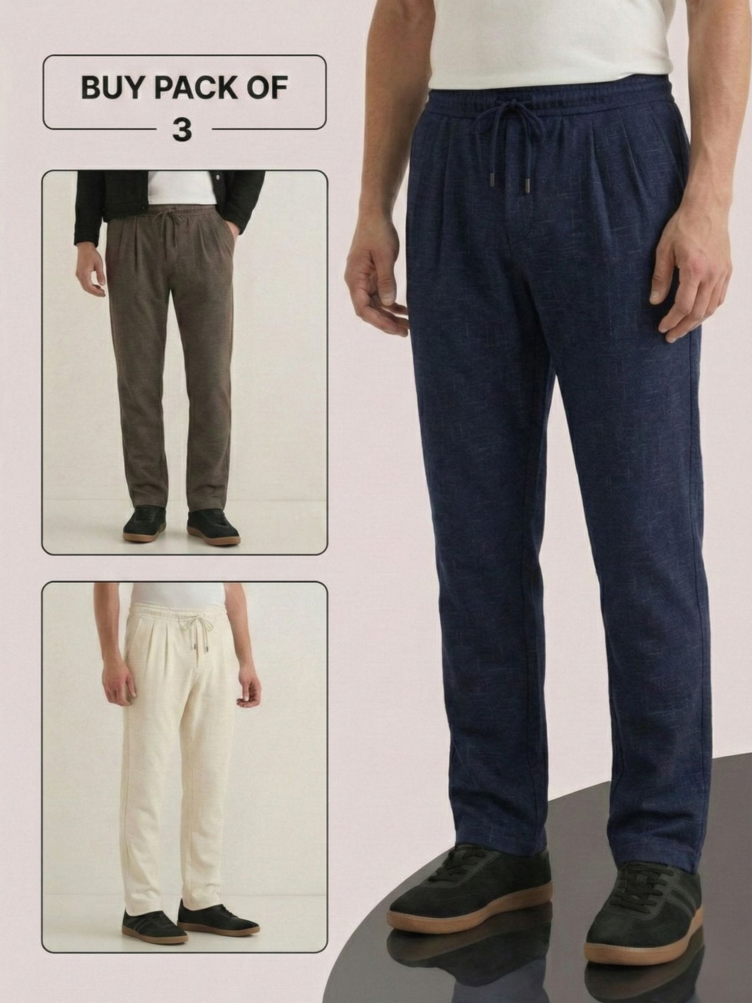 Pick Any 3 Textured Relaxed Fit Trousers