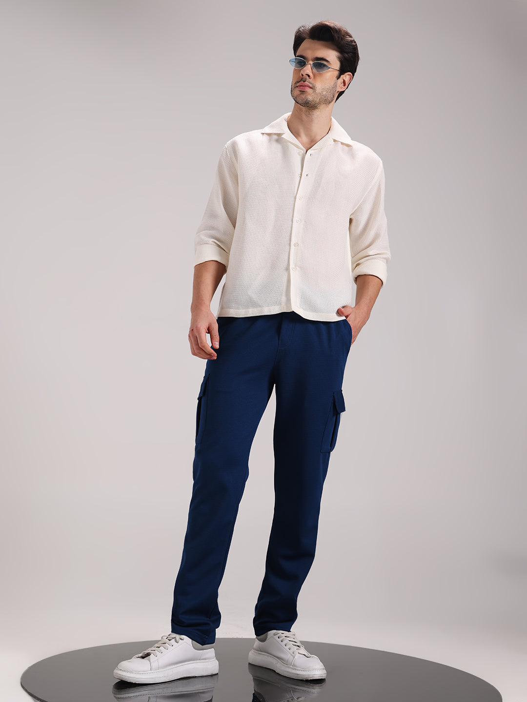 Men's Cobalt Blue Outer Mesh Cargo Track Pants