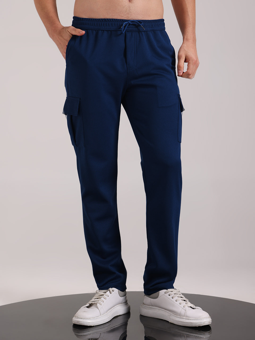 Men's Cobalt Blue Outer Mesh Cargo Track Pants