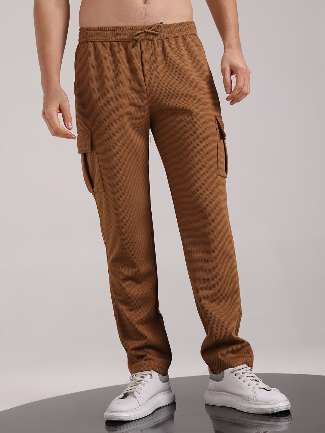 Men's Olive Brown Outer Mesh Cargo Track Pants