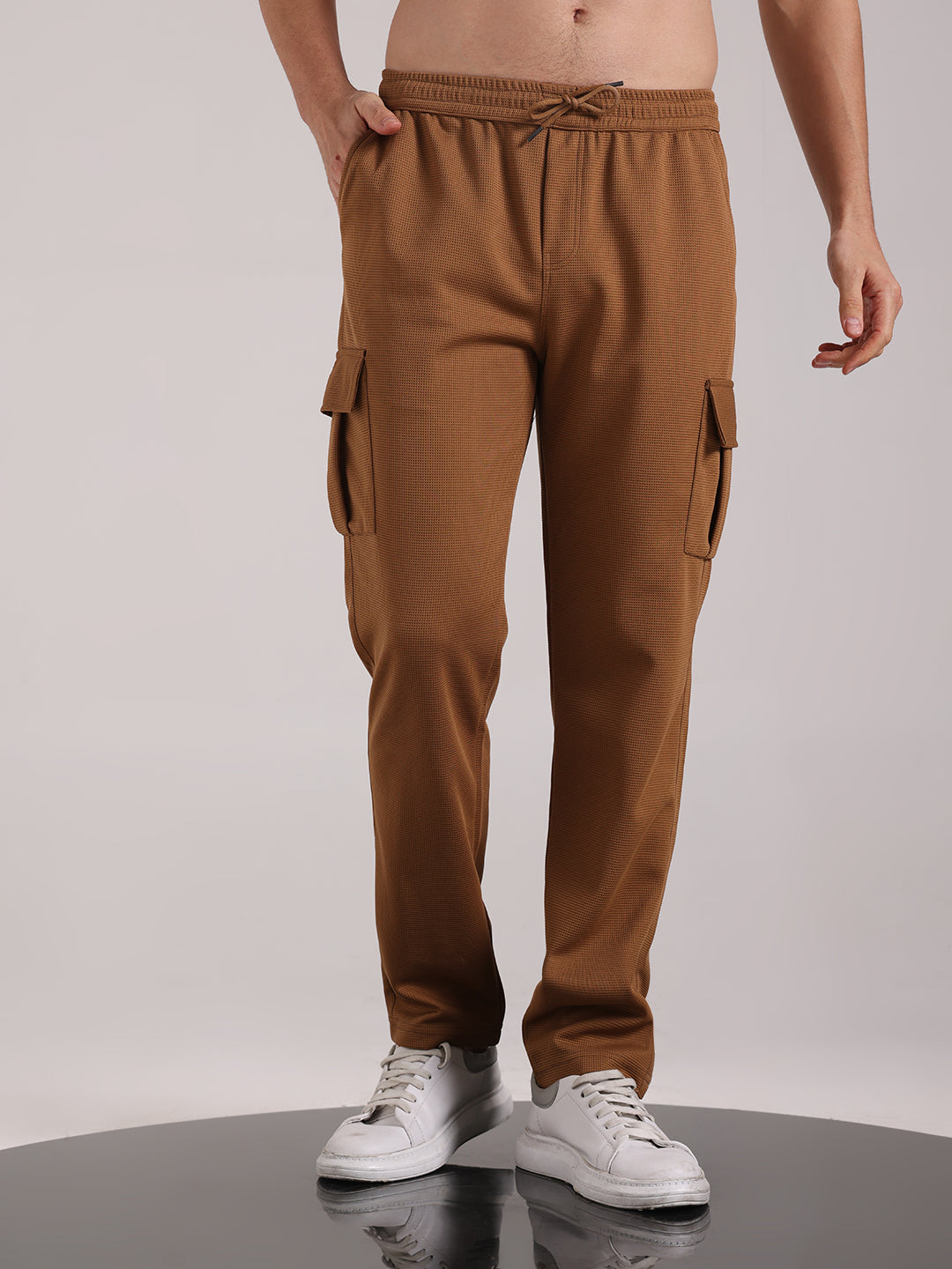 Men's Olive Brown Outer Mesh Cargo Track Pants