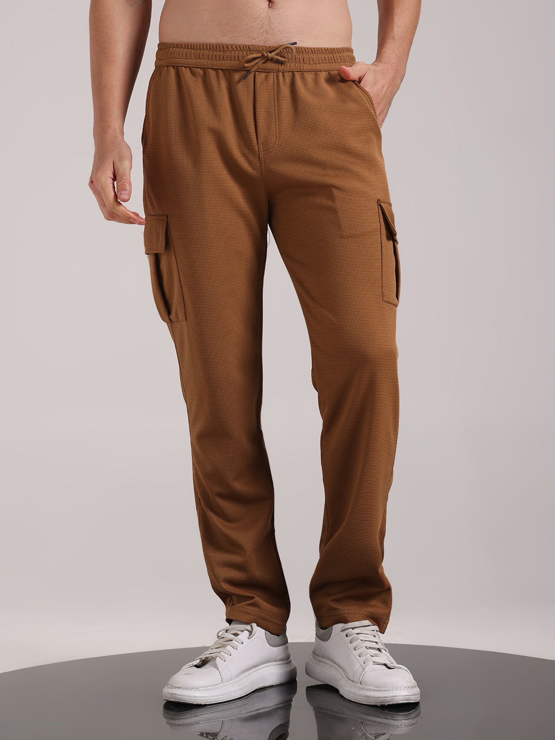 Men's Olive Brown Outer Mesh Cargo Track Pants