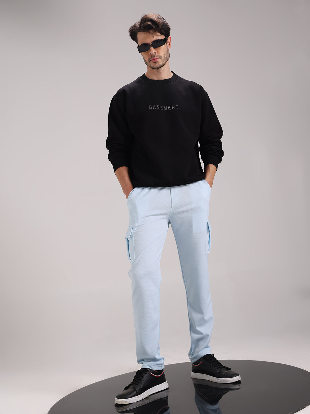 Men's Mist Blue Outer Mesh Cargo Track Pants