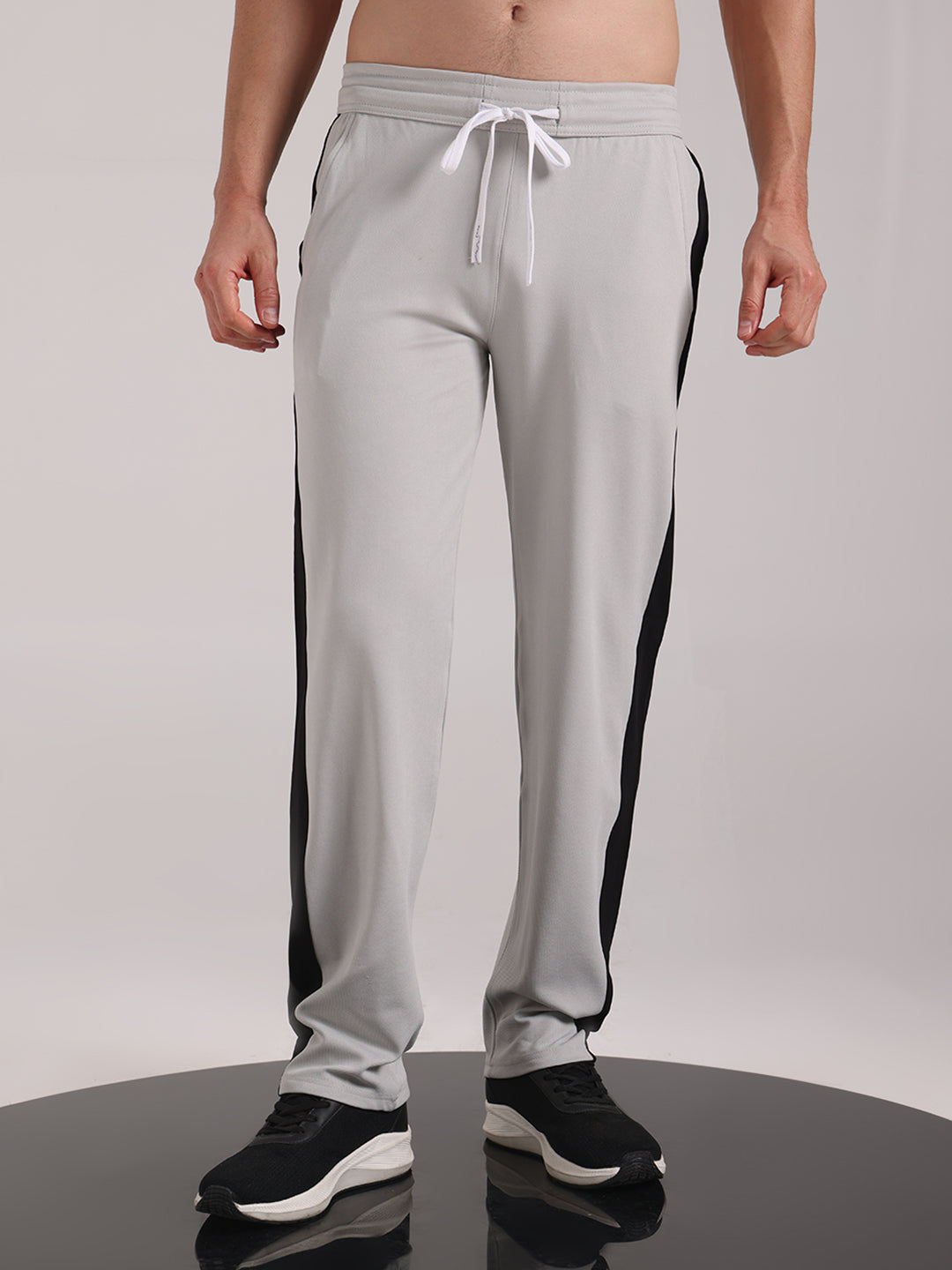 Men Pale Grey Contrast Side Split Tape Track Pants Indiclub
