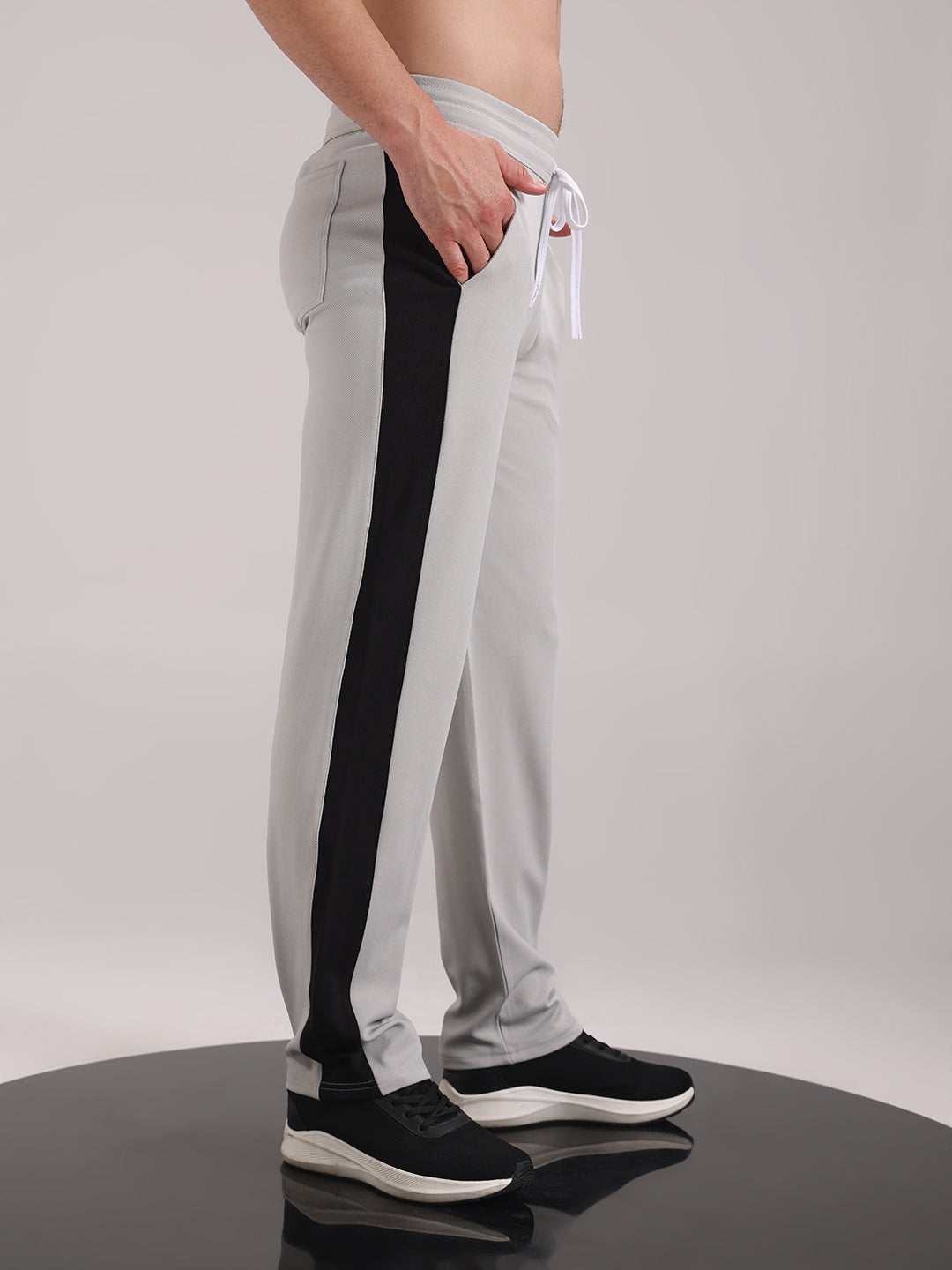 Men's Pale Grey Contrast Side Split Tape Track Pants